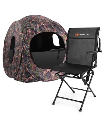 Swivel Hunting Chair Foldable Mesh Chair w/ Armrests for Outdoor Activities