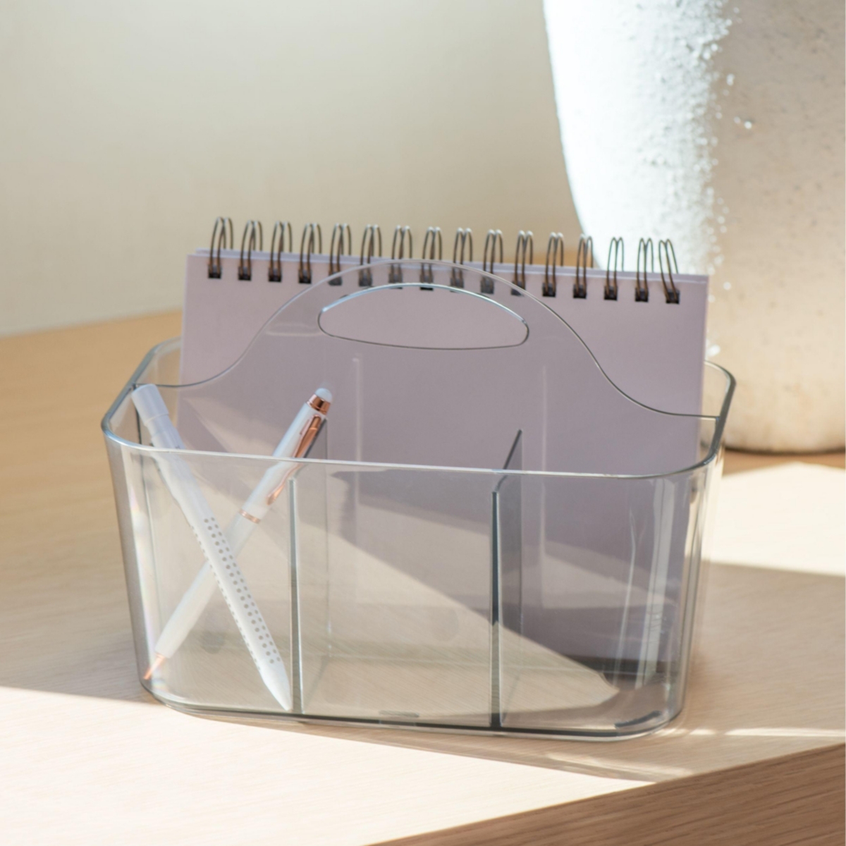 mDesign Small Plastic Storage Caddy Tote for Desktop Office Supplies - Clear, Usa Made
