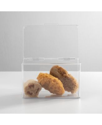 Plastic Bath Stacking Storage Organizer Box, Hinged Lid, 4 Pack, Clear, USA Made