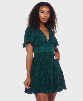 Juniors' Bodre Ruffle-Sleeve Tiered Mini Dress