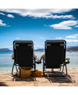 Padded Zero Gravity Chair - Extra Wide Outdoor Recliners with Adjustable Headrest, Lock-in Position & Cup Holder