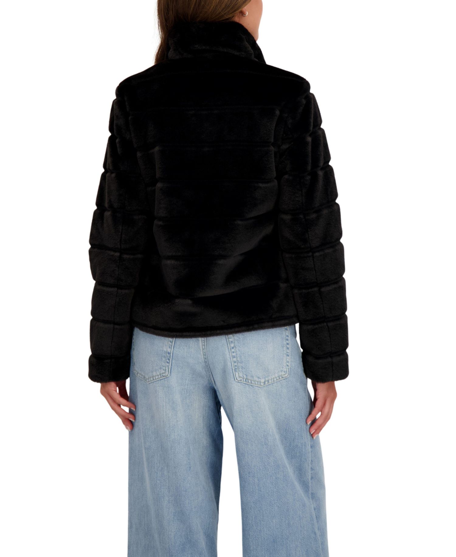 Women's Grooved Short Faux Fur Jacket
