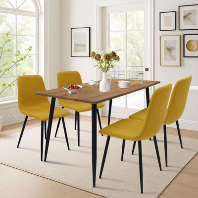 5 Piece Dining Set 47 Inch Rectangular Table Upholstered Chairs Compact Kitchen Table