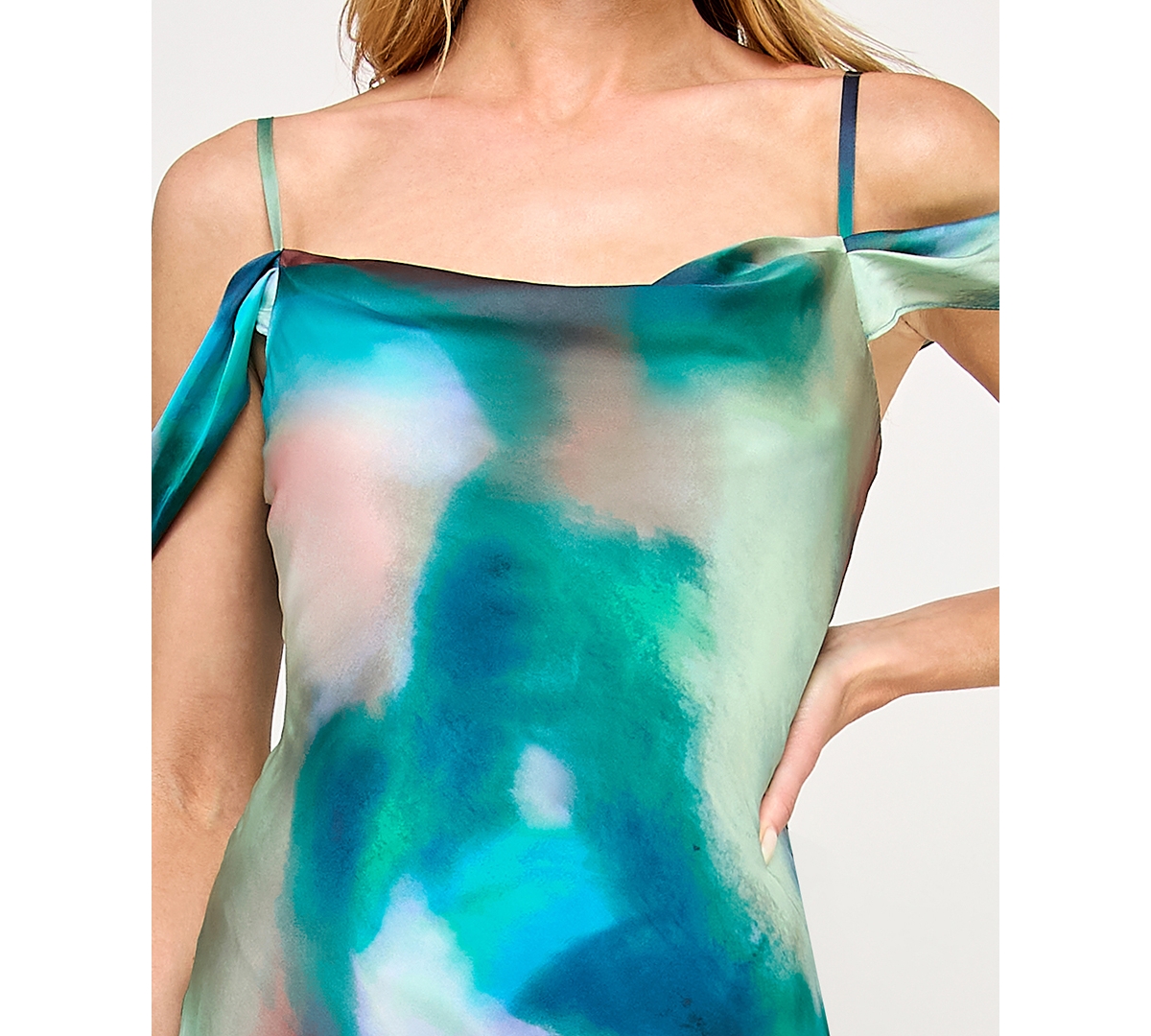 Bcx Junior's Sleeveless Cold Shoulder Midi Slit Dress In Multi