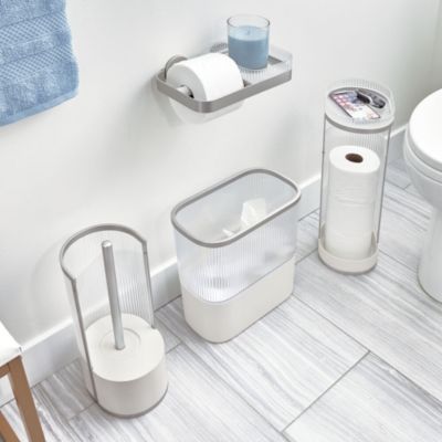 Fluted Toilet Paper Storage Holder with Shelf - Clear/Satin/Gray