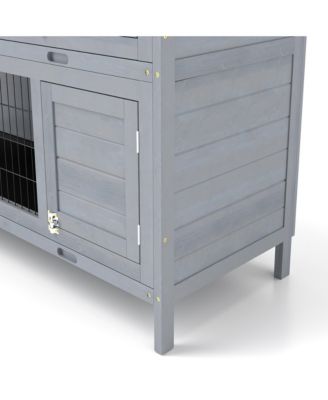 Wooden Bunny Cage w/ Dividers and Pull Out Trays for Outdoors,