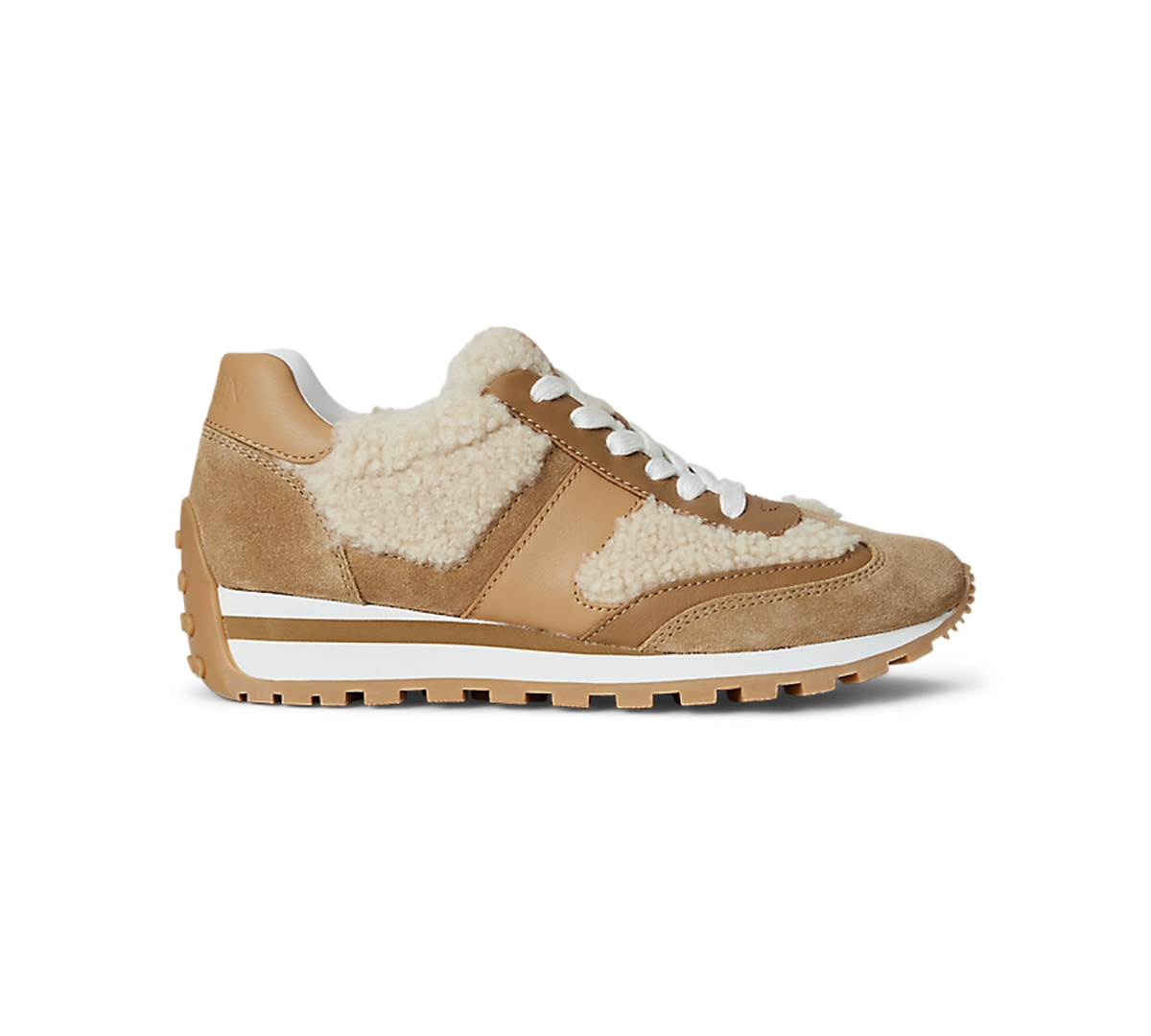 Ralph Lauren Dani Shearling-trim Suede Sneaker In Brown
