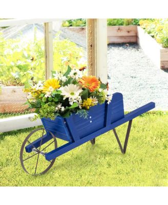 Wooden Wagon Planter Decorative Indoor/Outdoor Rustic Flower Cart w/Wheel 27.5'' x 10.5'' x 11.5'' (L x W x H)