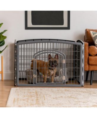 24" Exercise 4-Panel Pet Playpen with Door, Dog Playpen, Puppy Playpen, Small and Medium Dogs, Keep Pets Secure, Easy Assemble, Rust-Free, Heavy-Duty Molded Plastic, Customizable, Gray