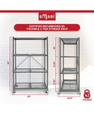 R5 Foldable 4 Tier Storage Rack w/ Wheels, Pewter, Certified Refurbished