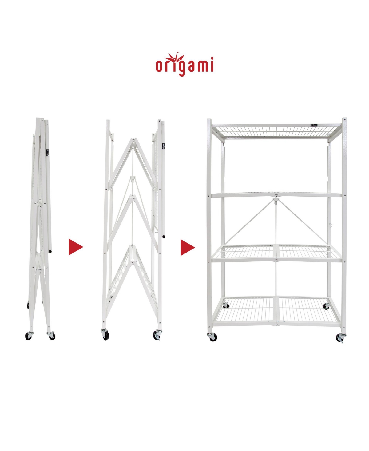 Origami Wheeled 4-Shelf Folding Steel Wire Shelving, White (21" x 36" x 60")