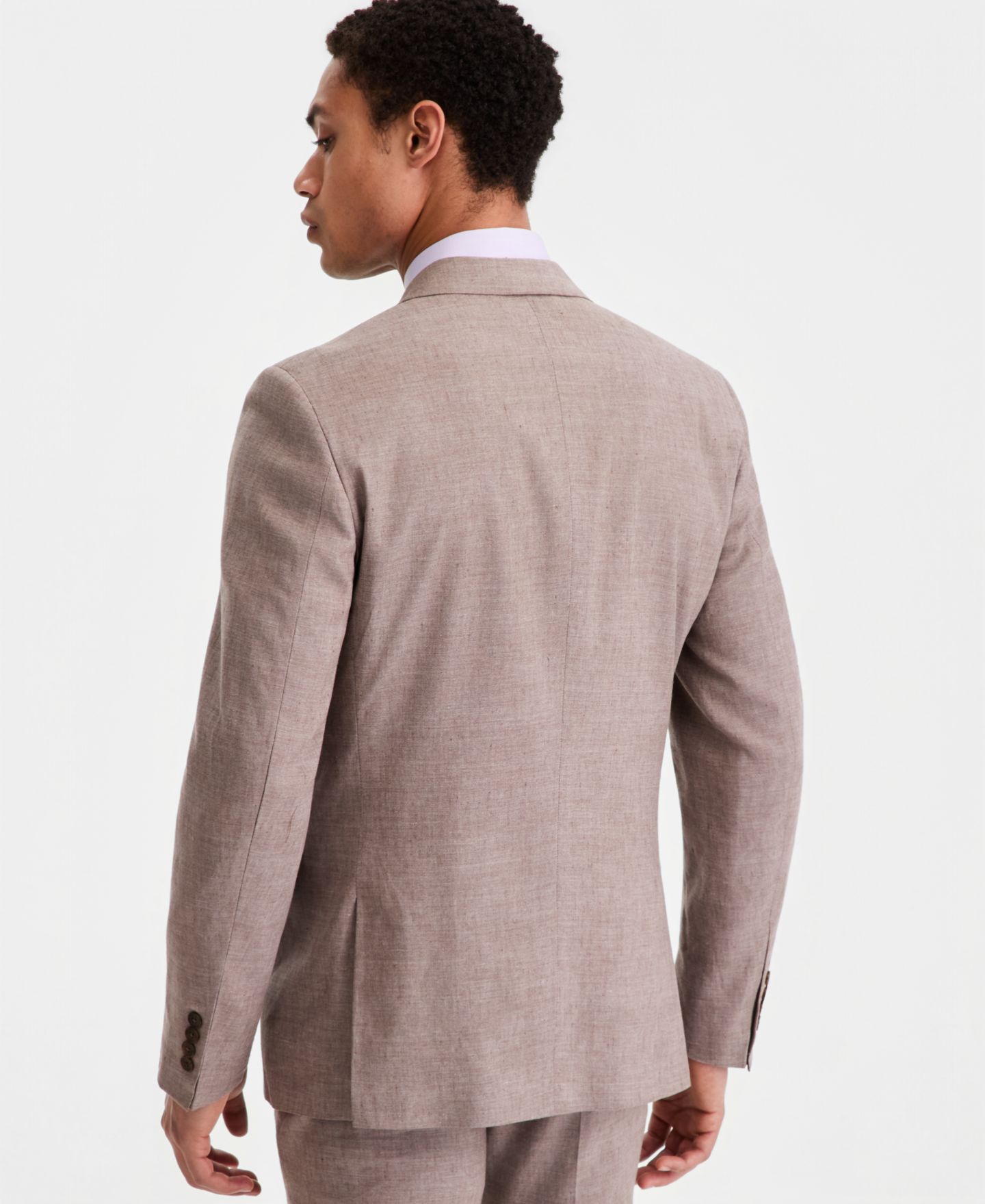 Мужские куртки Calvin Klein Slim-Fit Double-Breasted Linen-Blend Suit Separates, цвет: Коричневый — фото 2