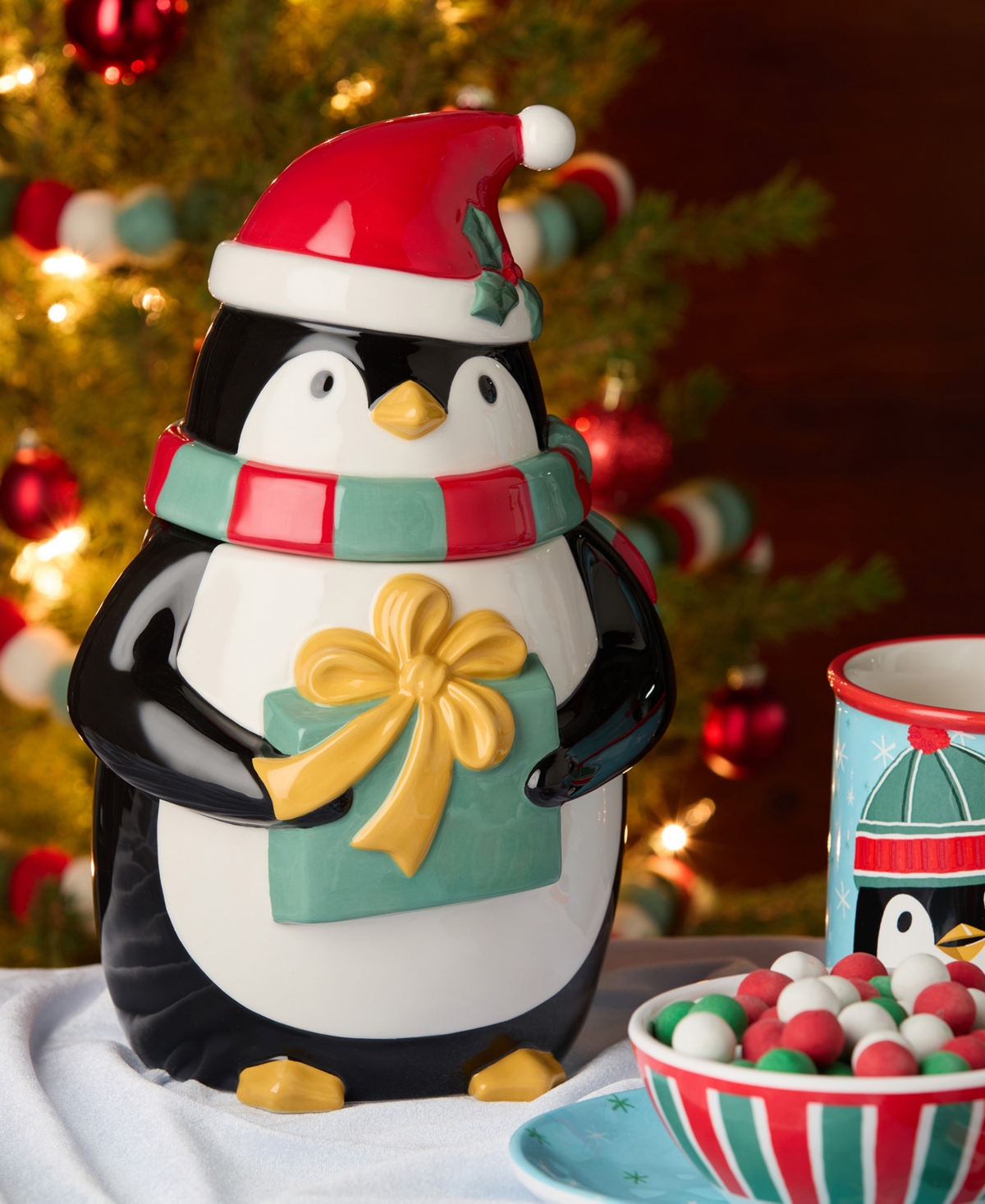 Certified International Christmas Whimsy Penguin 3-d Cookie Jar In Multi