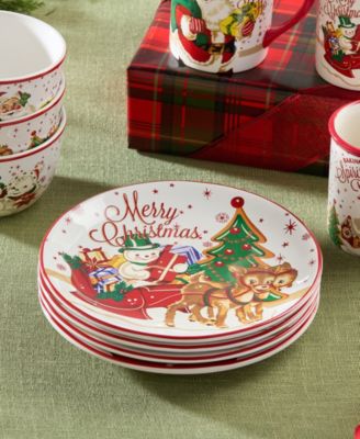 Santa's Retro Christmas Dessert Plates, Set of 4