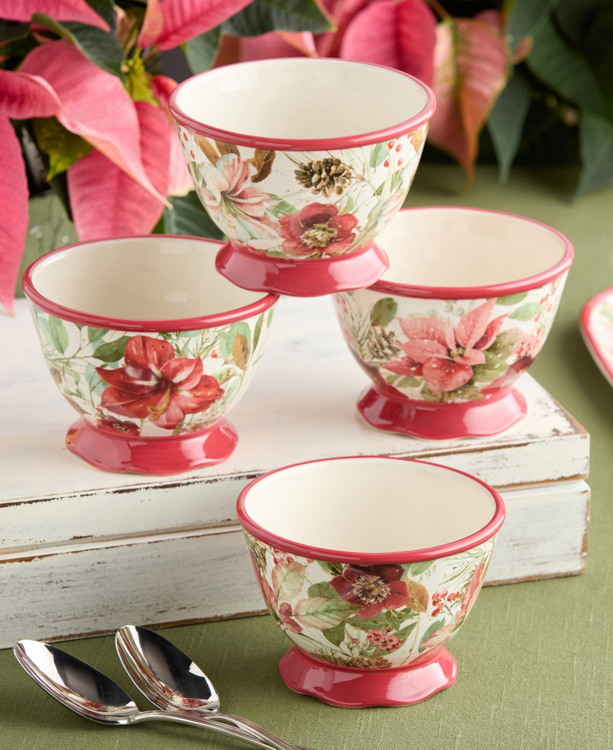 Certified International Winter Blooms Ice Cream Bowls, Set Of 4 In Multi