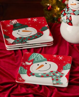 Christmas Whimsy Snowman Dessert Plates, Set of 4