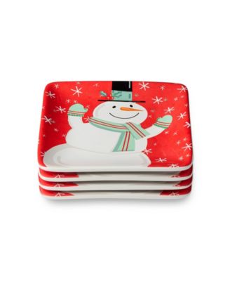 Christmas Whimsy Snowman Canape Plates, Set of 4
