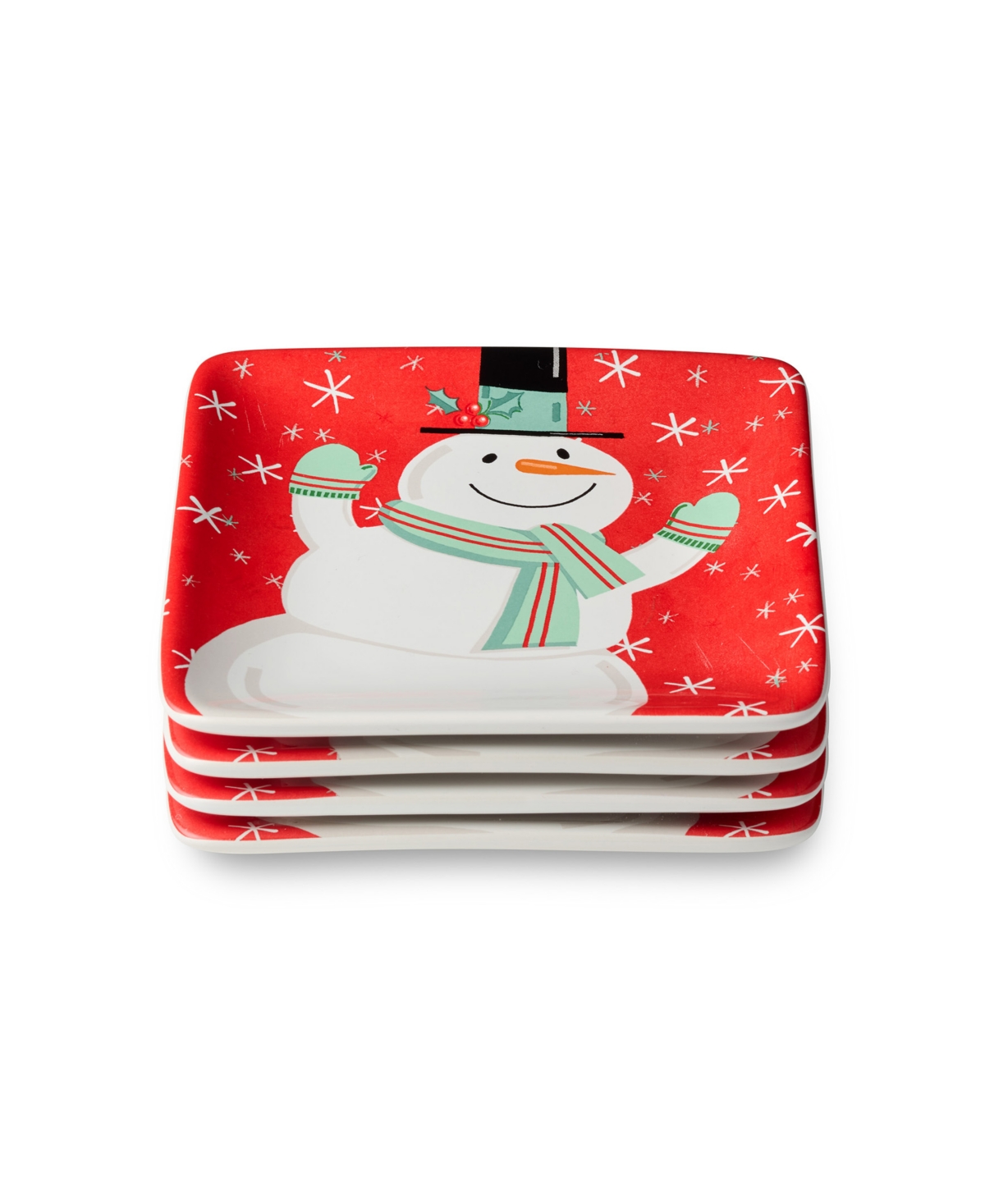 Certified International Christmas Whimsy Snowman Set Of 4 Canape Plates In Multi