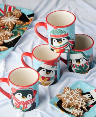 Christmas Whimsy Penguin Mugs, Set of 4