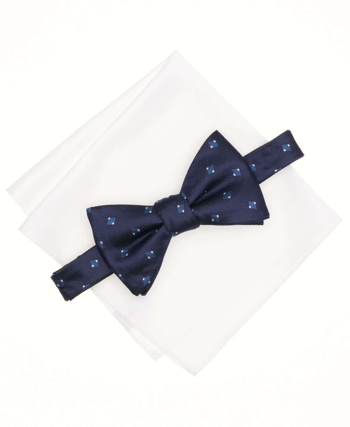 Alfani Men's Mini-pattern Bow Tie & Solid Pocket Square Set, Exclusively At Macy's In Blue