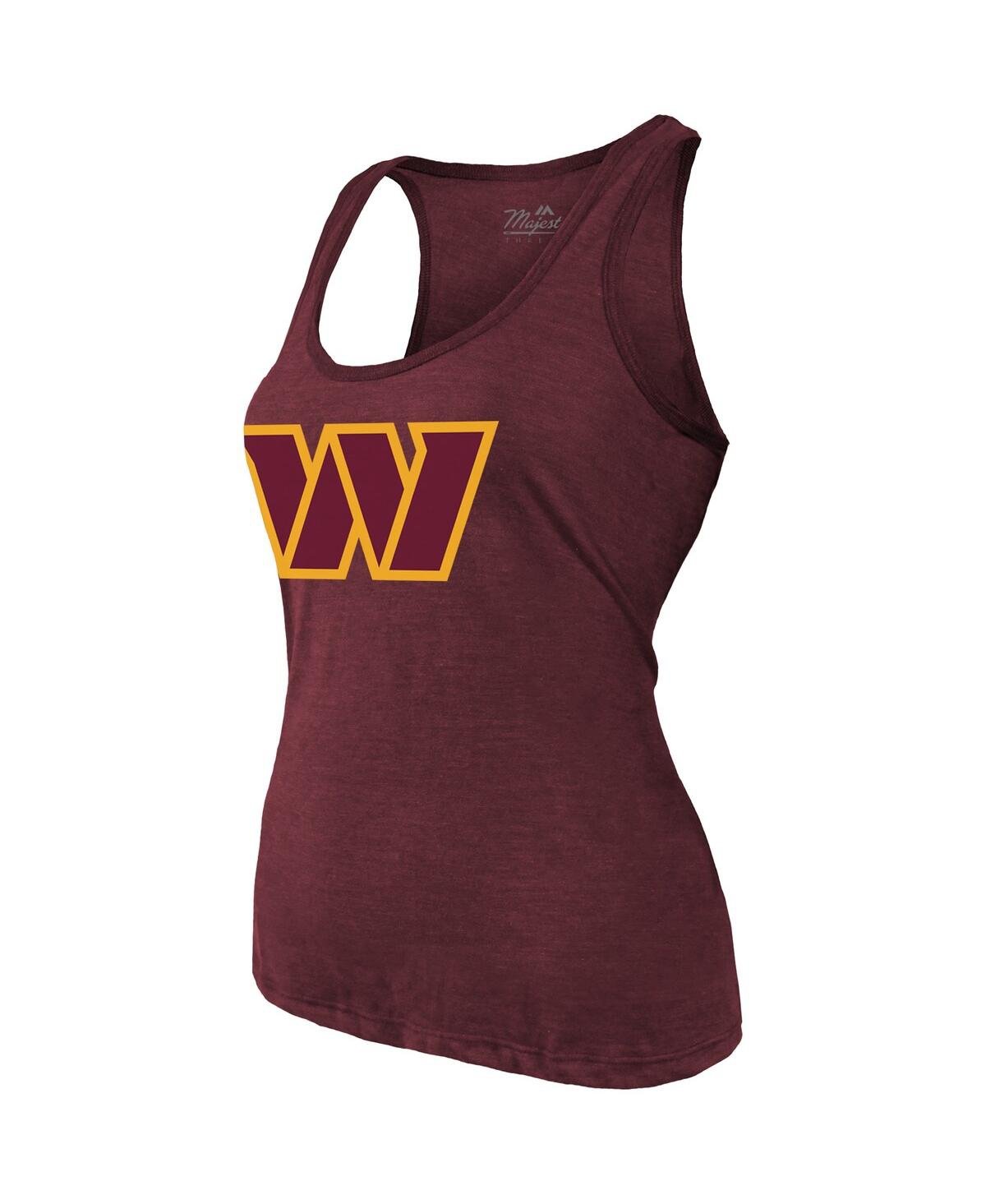 Majestic Women's Jayden Daniels Burgundy Washington Commanders Name Number Tri-blend Scoop Neck Tank Top In Burgundy