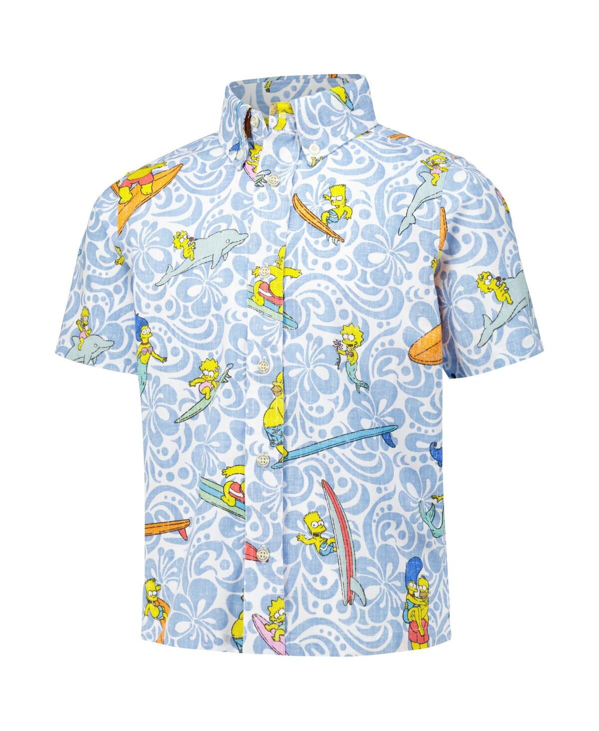 Reyn Spooner Big Boys And Girls Light Blue The Simpsons Cowabunga Button-up Shirt In Blue
