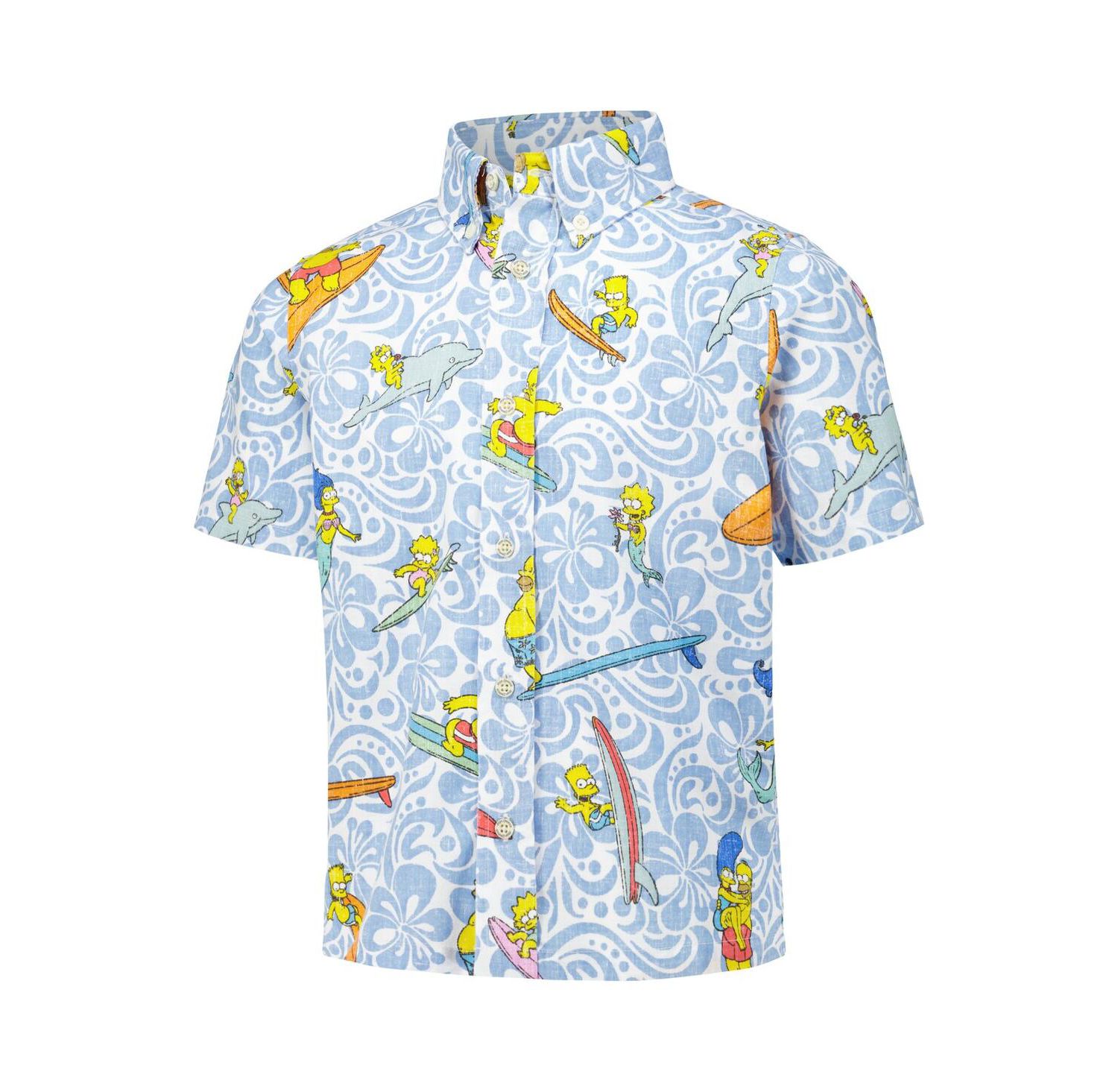 Big Boys and Girls Light Blue The Simpsons Cowabunga Button-Up Shirt