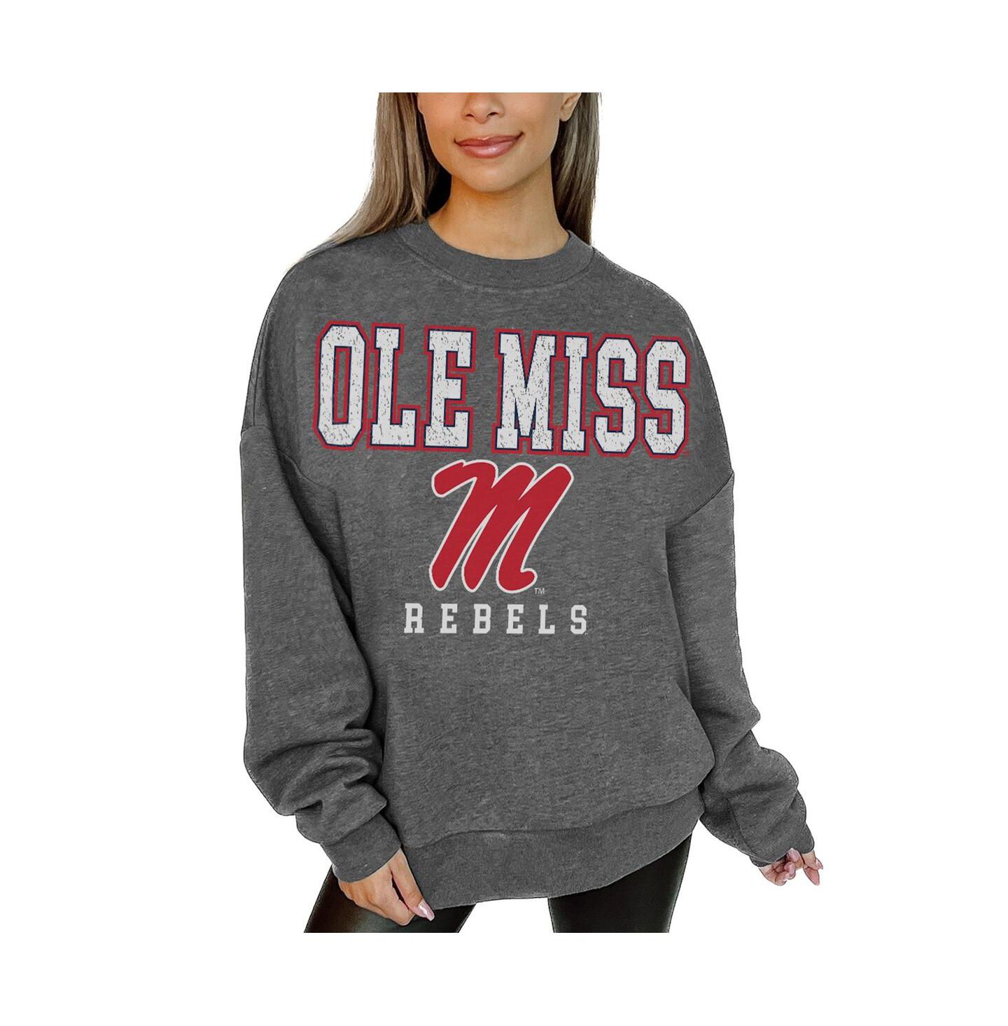 Женская толстовка Gameday Couture Heather Charcoal Ole Miss Rebels Oversized Distressed Fleece Pullover — фото 1