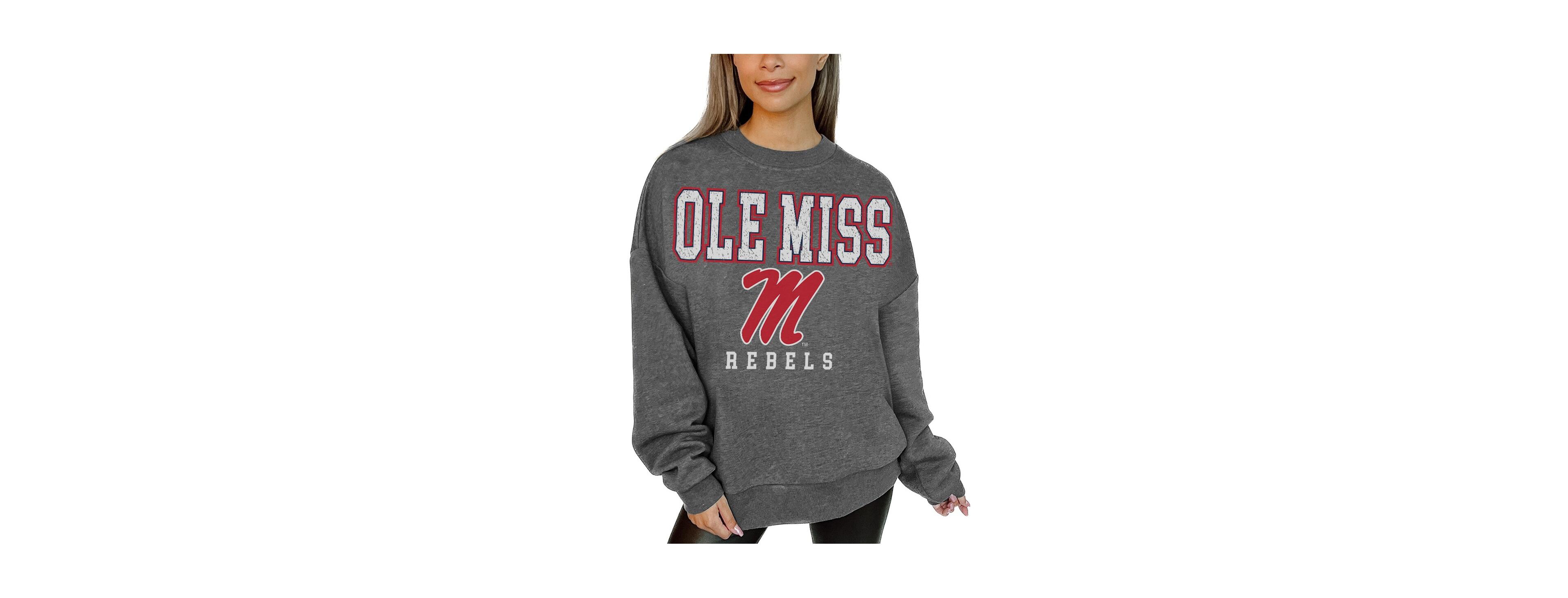 Gameday Couture Women's Heather Charcoal Ole Miss Rebels Oversized Distressed Fleece Pullover Sweatshirt