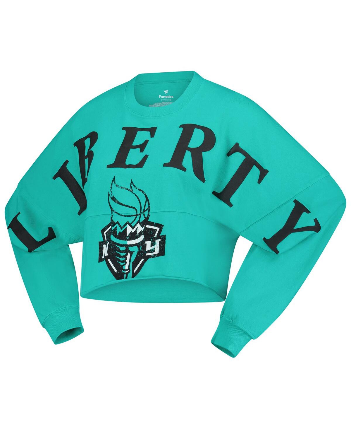 Spirit Jersey Mint New York Liberty Jumbo Print Oversized Cropped Long-sleeve T-shirt In Green