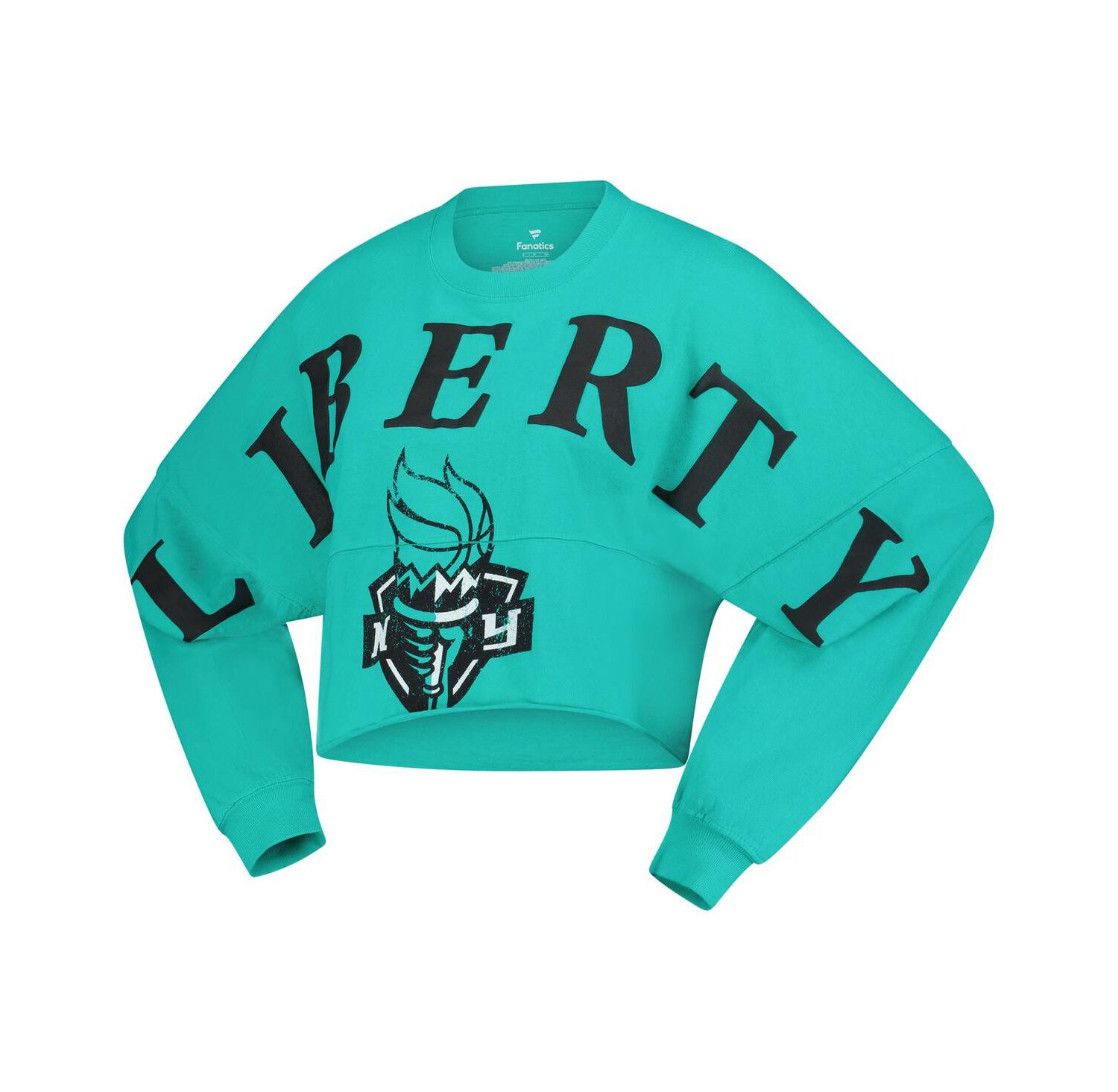 Women's Mint New York Liberty Jumbo Print Oversized Cropped Long-Sleeve T-Shirt