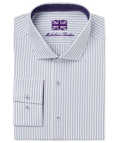 Michelsons of London Men's Slim-Fit White Dobby Stripe Dress Shirt