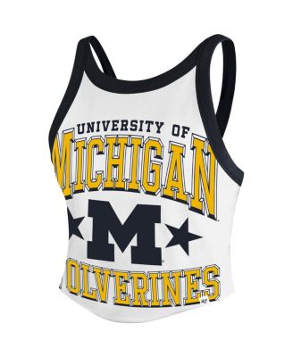 Women's White Michigan Wolverines Energize Sporty Cropped Racerback Tank Top