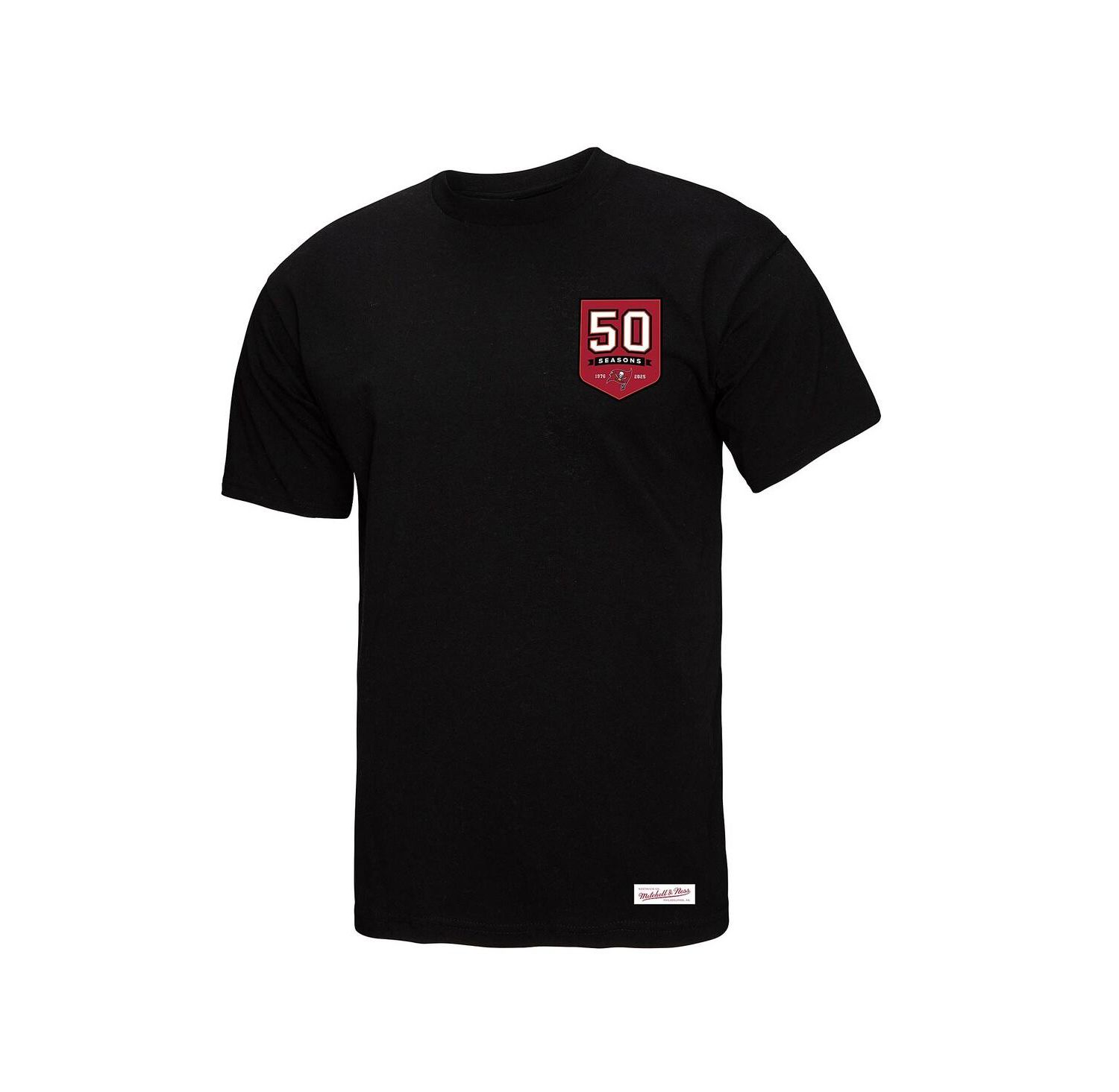 Women's Black Tampa Bay Buccaneers 50th Anniversary Shield Oversized Boyfriend T-Shirt