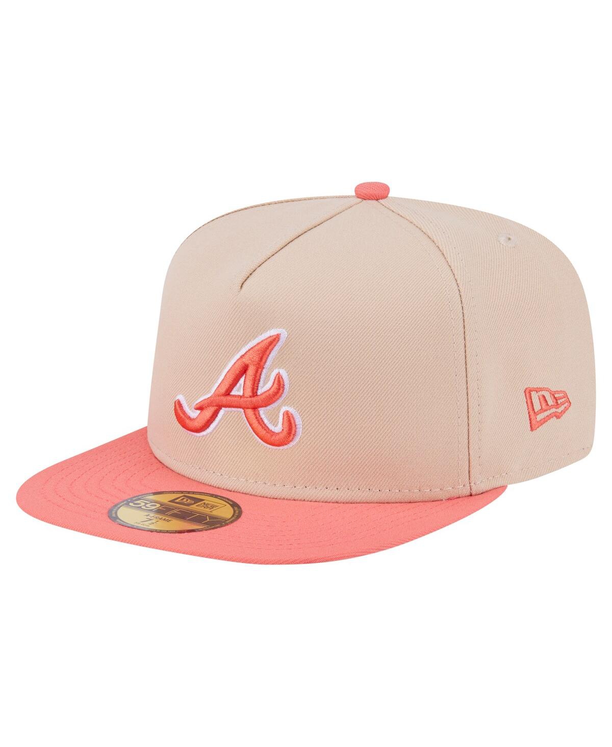 New Era Men's Light Beige/coral Atlanta Braves Two-tone Color Pack A-frame 59fifty Fitted Hat