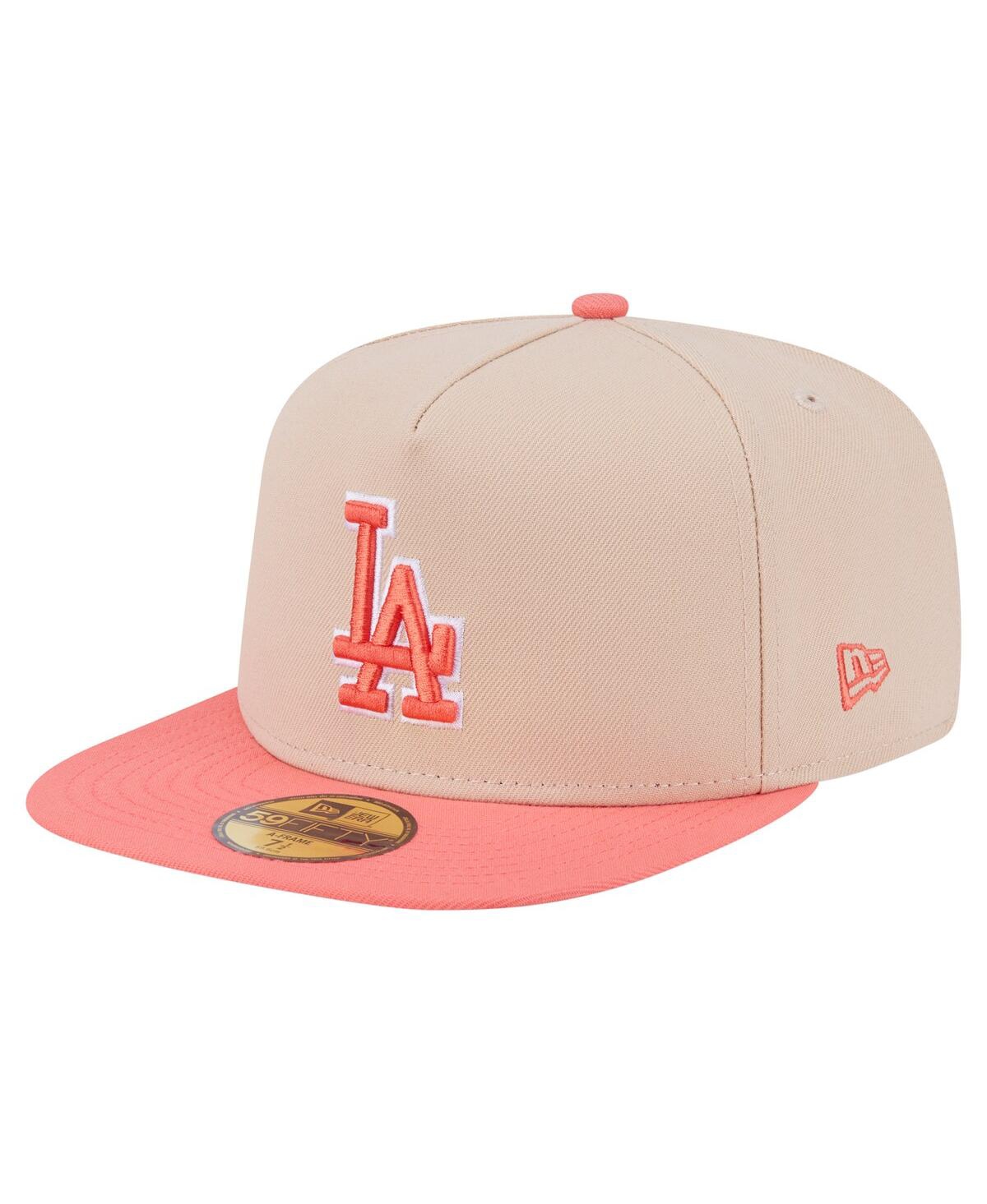 New Era Men's Light Beige/coral Los Angeles Dodgers Two-tone Color Pack A-frame 59fifty Fitted Hat