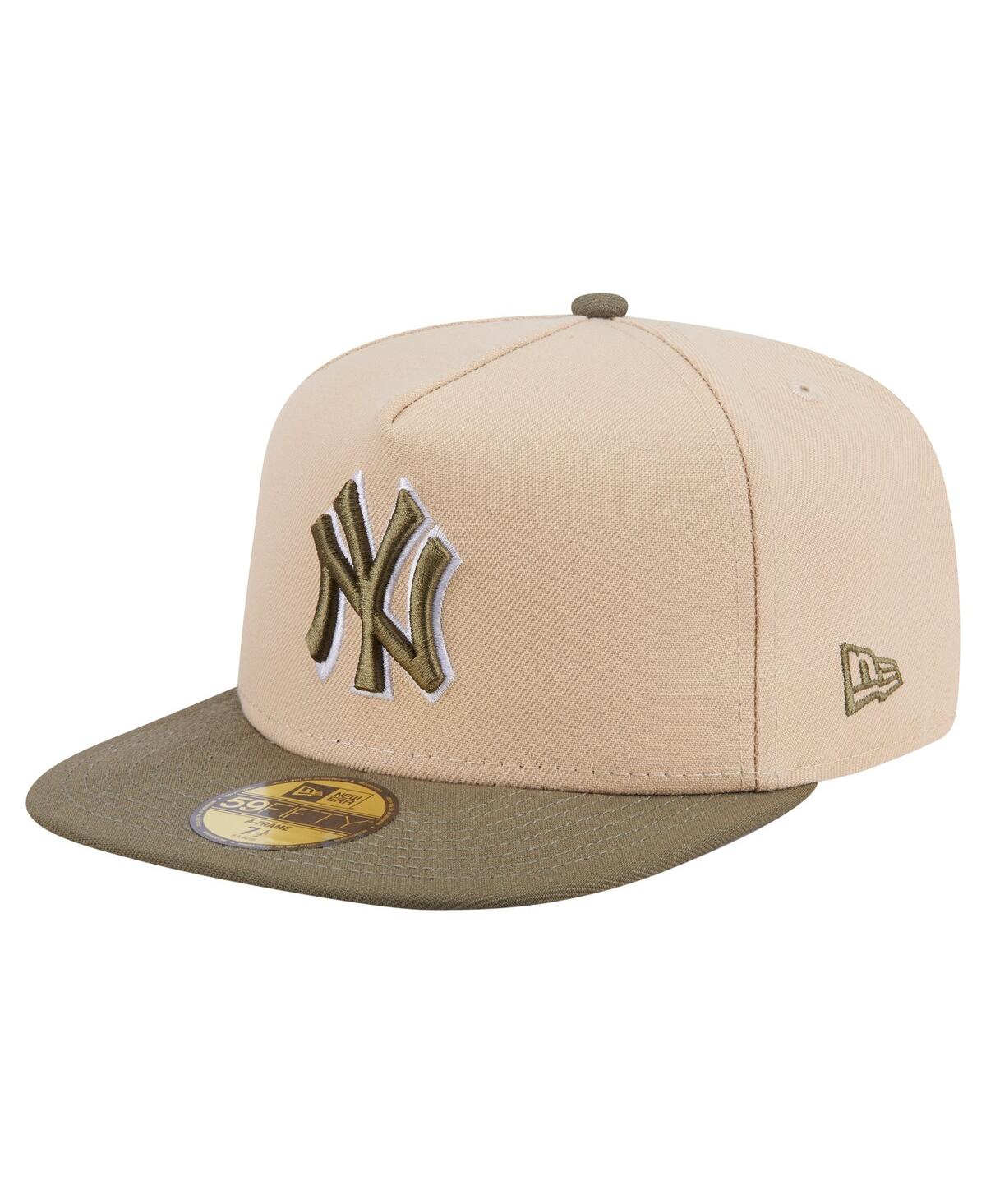 New Era Men's Light Beige/olive New York Yankees Two-tone Color Pack A-frame 59fifty Fitted Hat In Multi