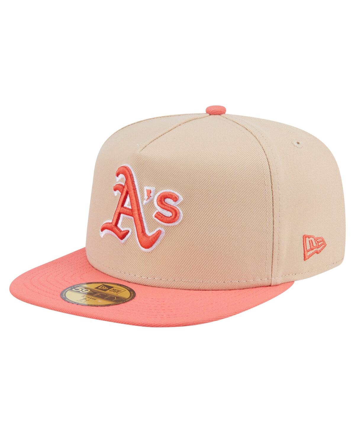 New Era Men's Light Beige/coral Athletics Two-tone Color Pack A-frame 59fifty Fitted Hat