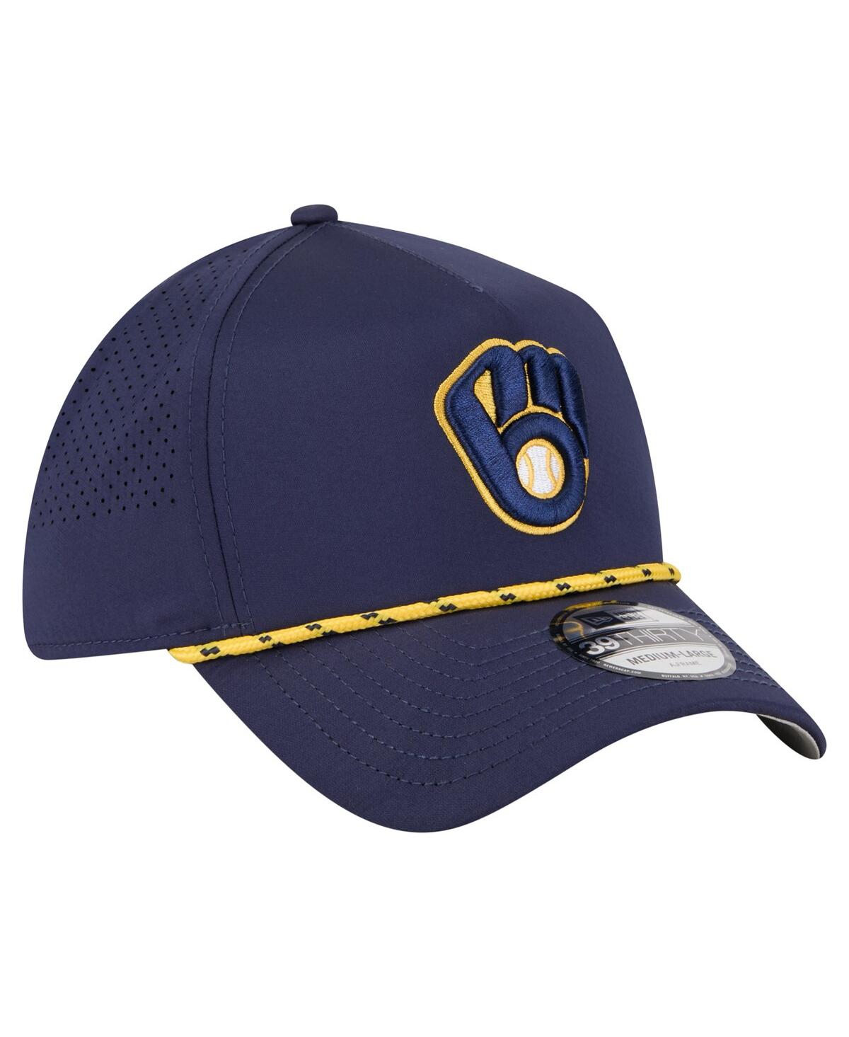 New Era Men's Navy Milwaukee Brewers 39thirty A-frame Perforated Flex Hat In Blue