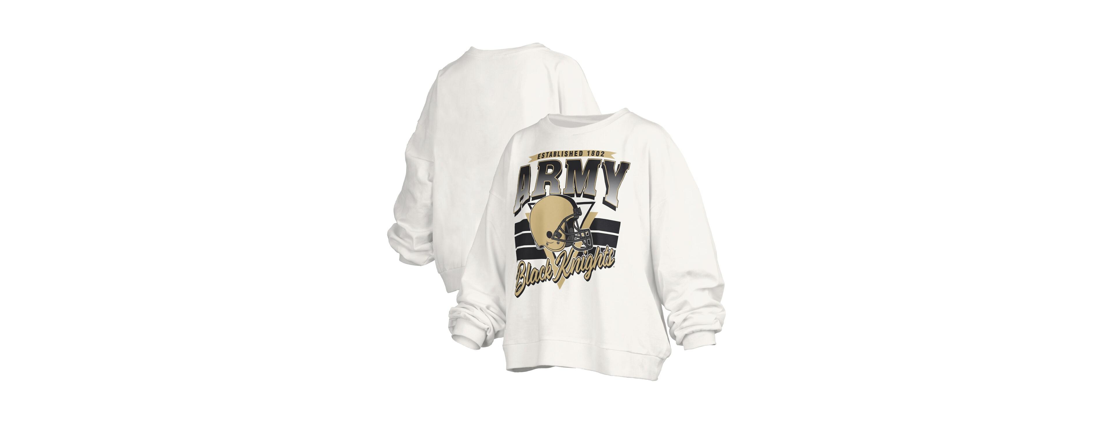 Pressbox Women's White Army Black Knights Oversized Janice Retro Waist-Length Pullover Sweatshirt