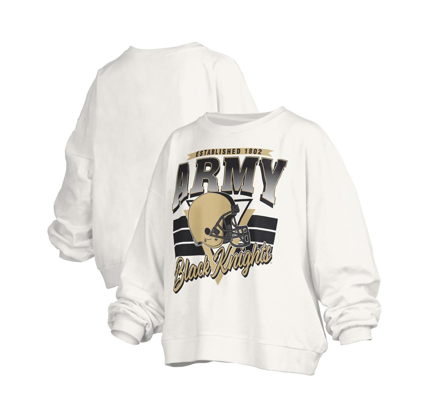 Women's White Army Black Knights Oversized Janice Retro Waist-Length Pullover Sweatshirt