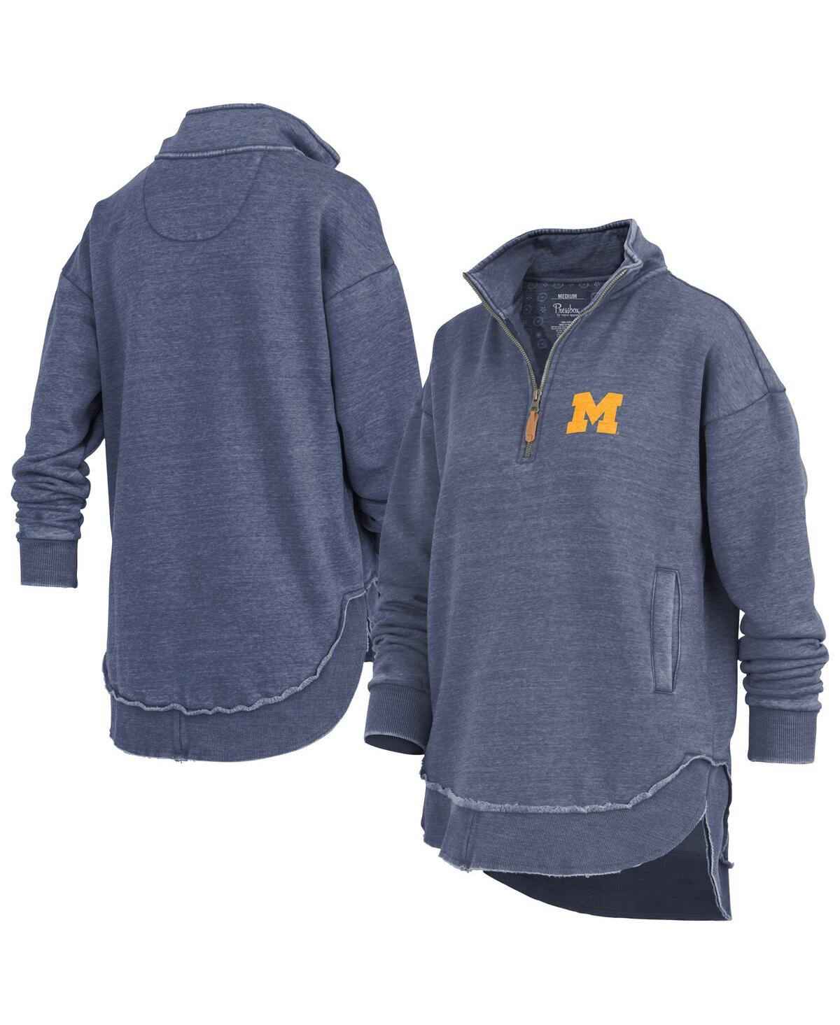 Pressbox Navy Michigan Wolverines Northfork Sojourn Poncho Quarter-zip Sweatshirt In Blue