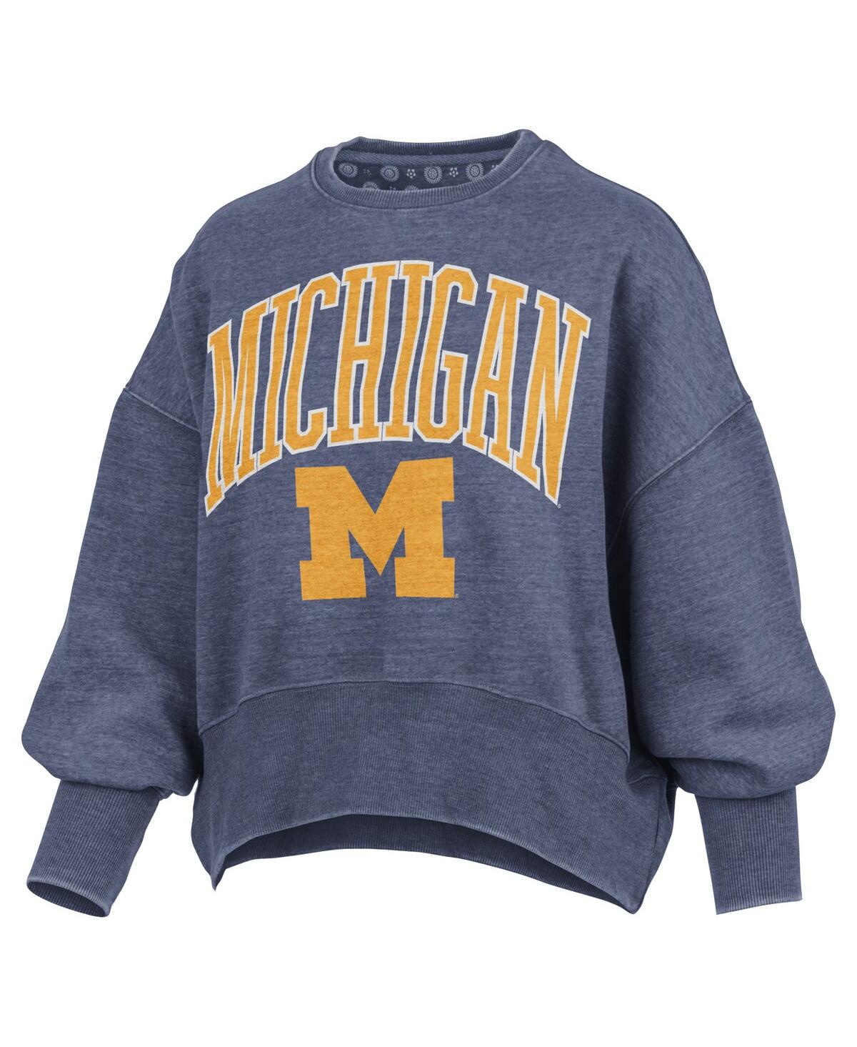 Pressbox Navy Michigan Wolverines Oversized Waist-length Crewneck Sweatshirt In Blue