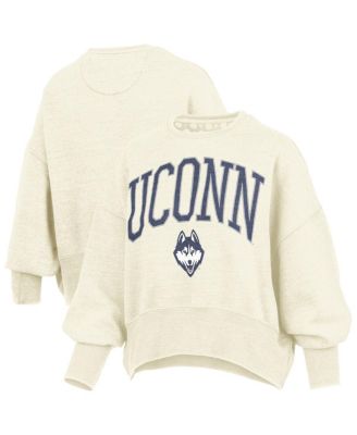 Pressbox - Women's Natural UConn Huskies Oversized Waist-Length Crewneck Sweatshirt