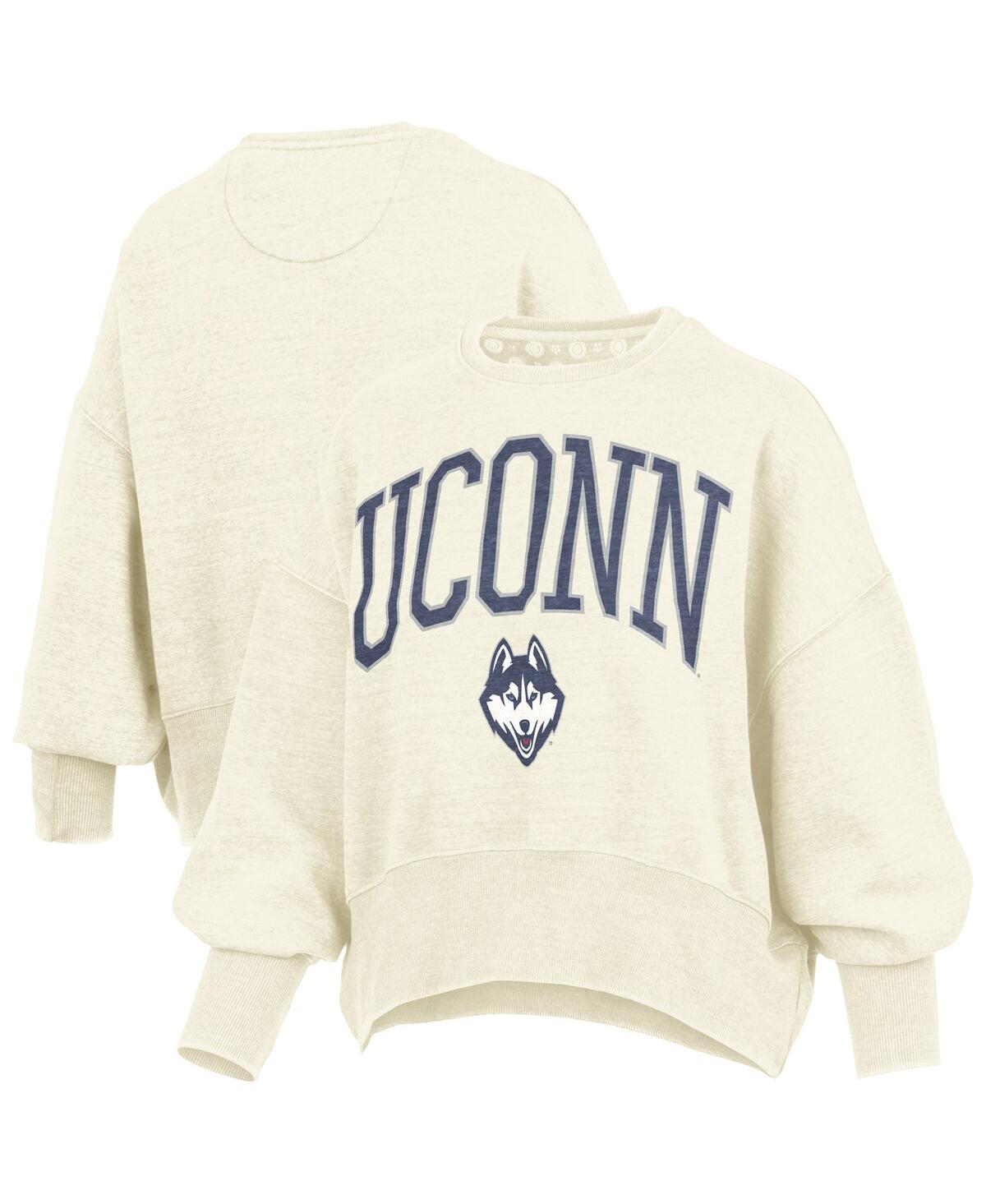 Pressbox Natural Uconn Huskies Oversized Waist-length Crewneck Sweatshirt In Neutral