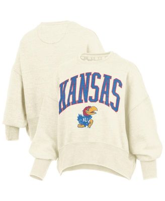 Pressbox - Women's Natural Kansas Jayhawks Oversized Waist-Length Crewneck Sweatshirt