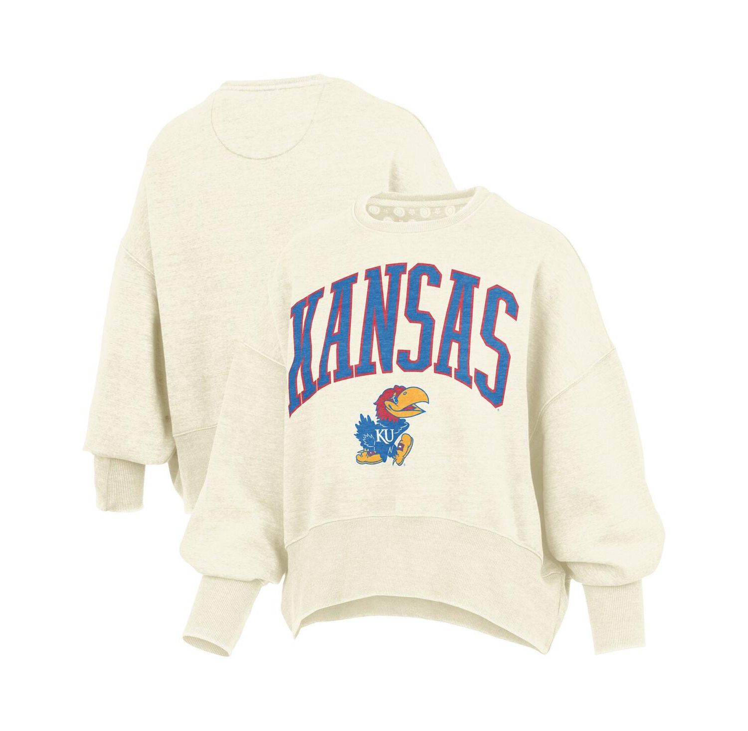 Women's Natural Kansas Jayhawks Oversized Waist-Length Crewneck Sweatshirt
