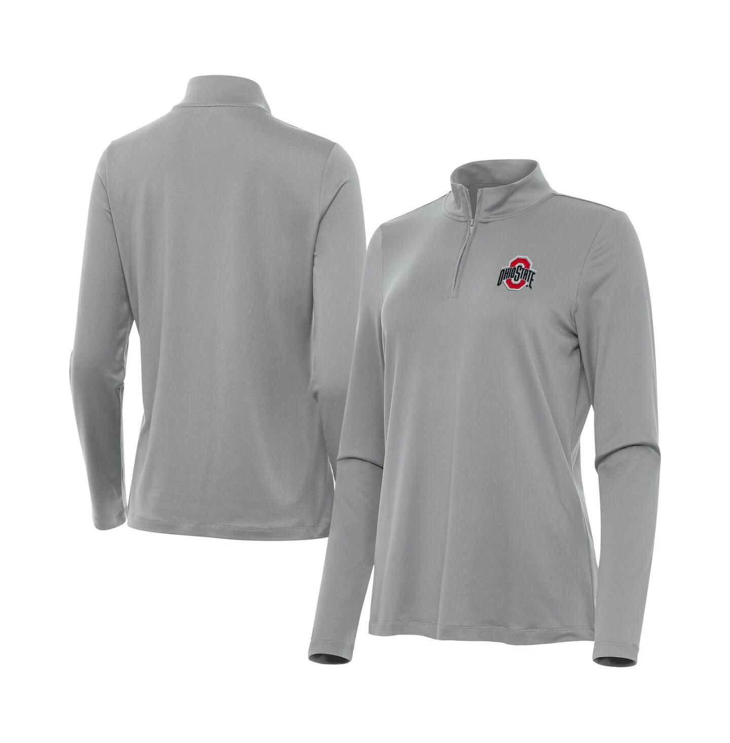 Женская толстовка Antigua Gray Ohio State Buckeyes Reprocess Quarter-Zip — фото 1