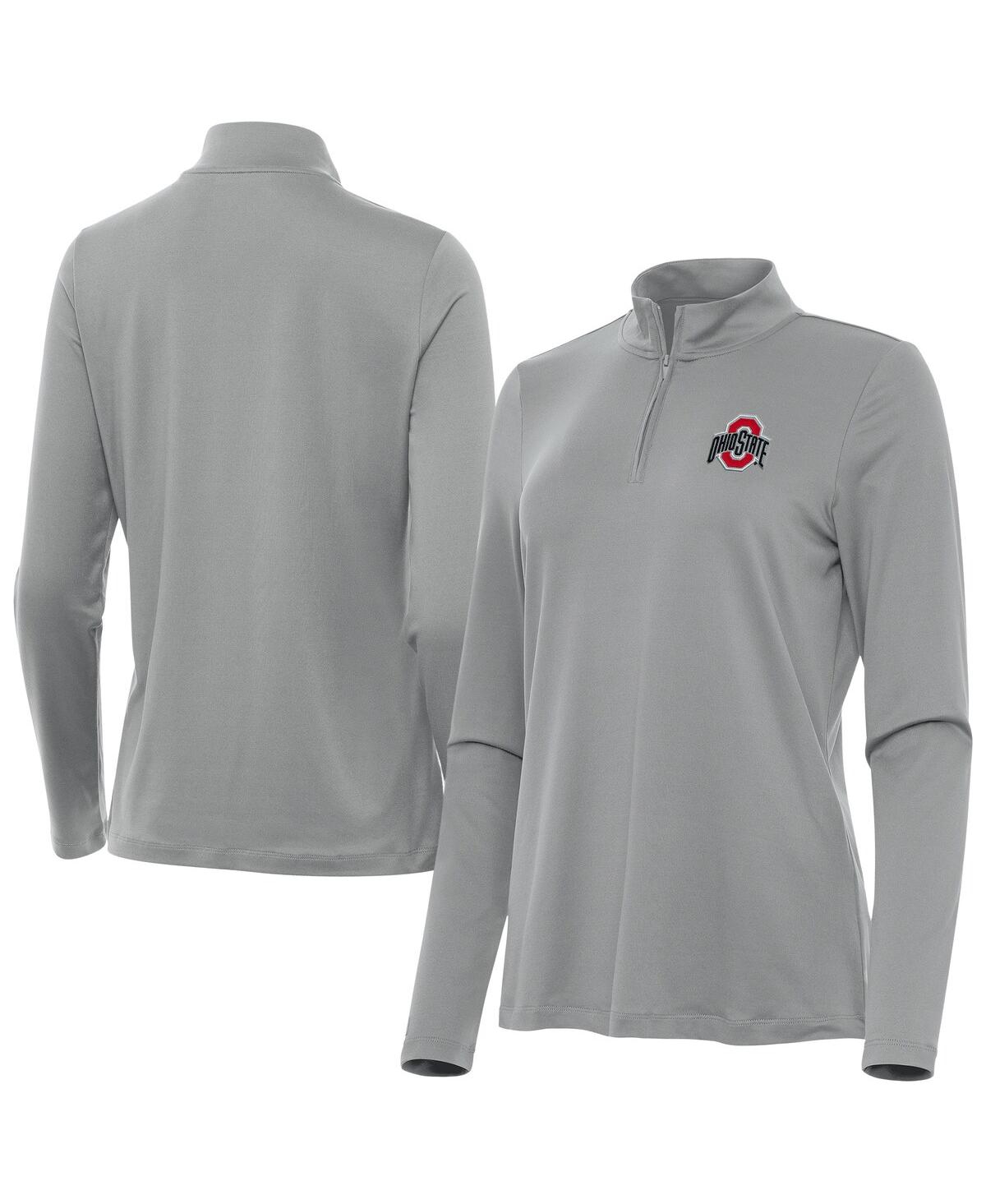 Antigua Women's Gray Ohio State Buckeyes Reprocess Quarter-zip Sweatshirt In Gray