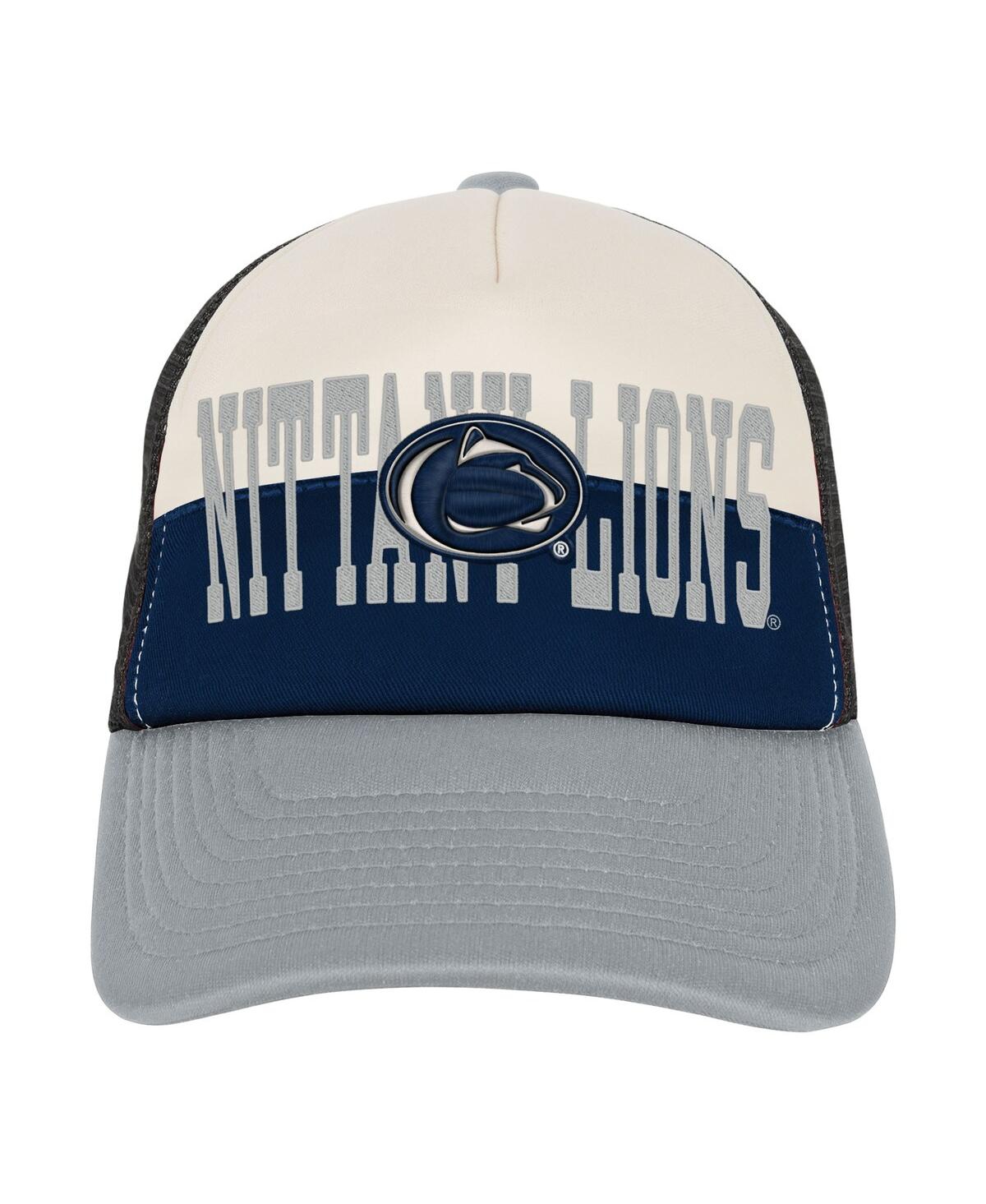 Outerstuff Big Boys And Girls Navy/cream Penn State Nittany Lions Modern Fan Trucker Adjustable Hat In Multi